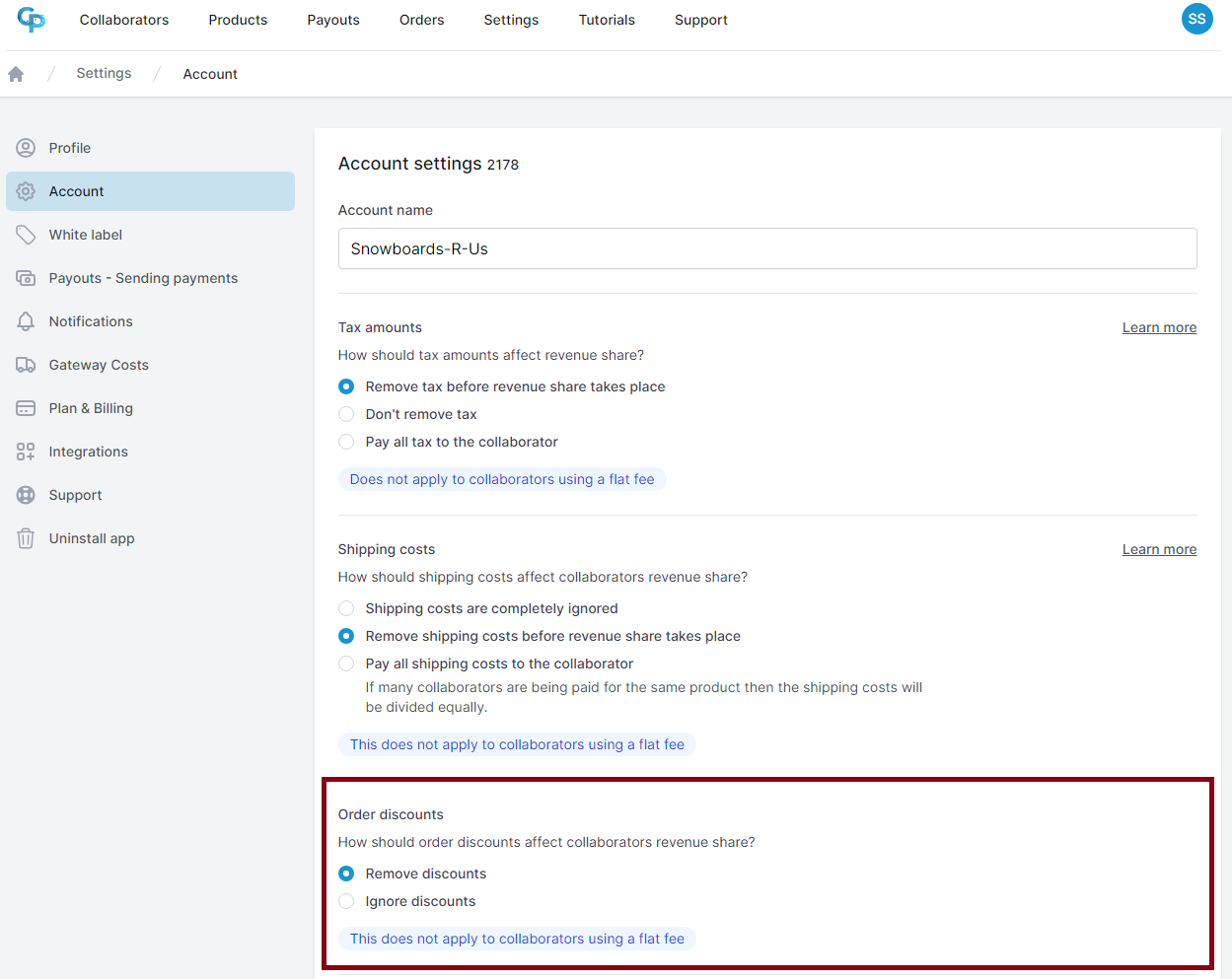 Order discount settings | CollabPay Documentation