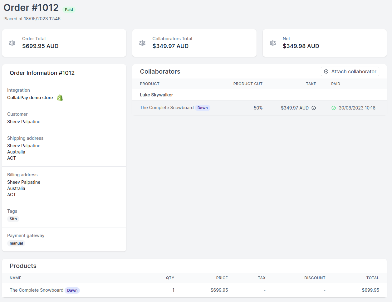 Split breakdown | CollabPay Documentation