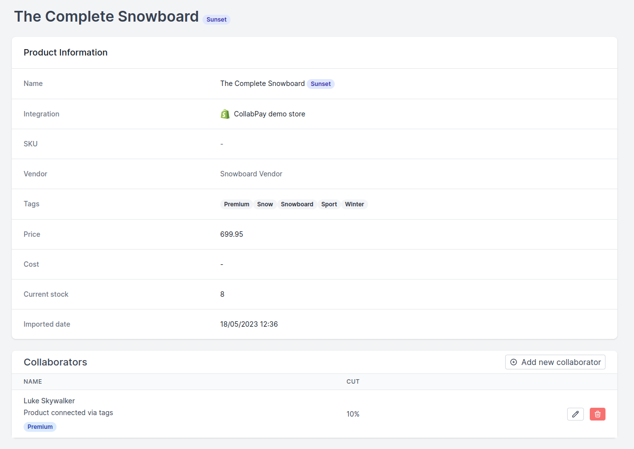 Edit collaborator share | CollabPay Documentation