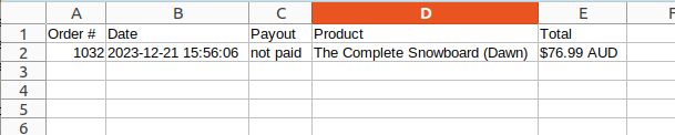 Example of CSV export in Excel. 